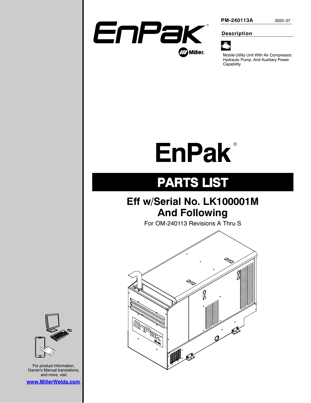 Miller MC410578R, MB430446R, MC290001R, MB230022R, MB310124R, MB020004M