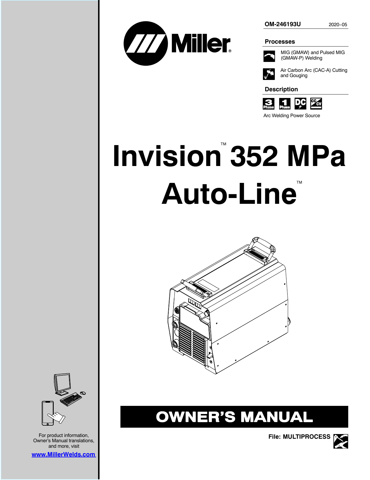 Miller INVISION 352 MPA AUTO-LINE Owner Manual | Manualzz