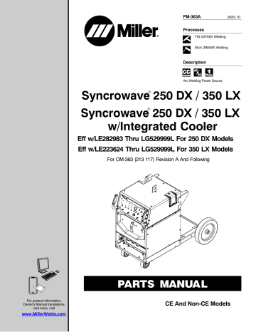 Miller SYNCROWAVE 350 LX W/INTEGRATED COOLER Part Manual | Manualzz
