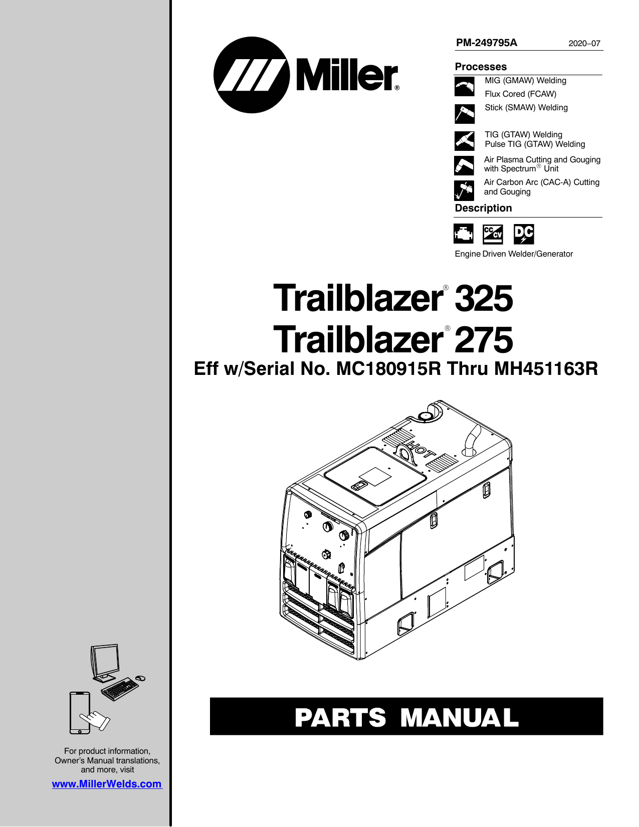 Miller TRAILBLAZER 325 GAS Part Manual | Manualzz