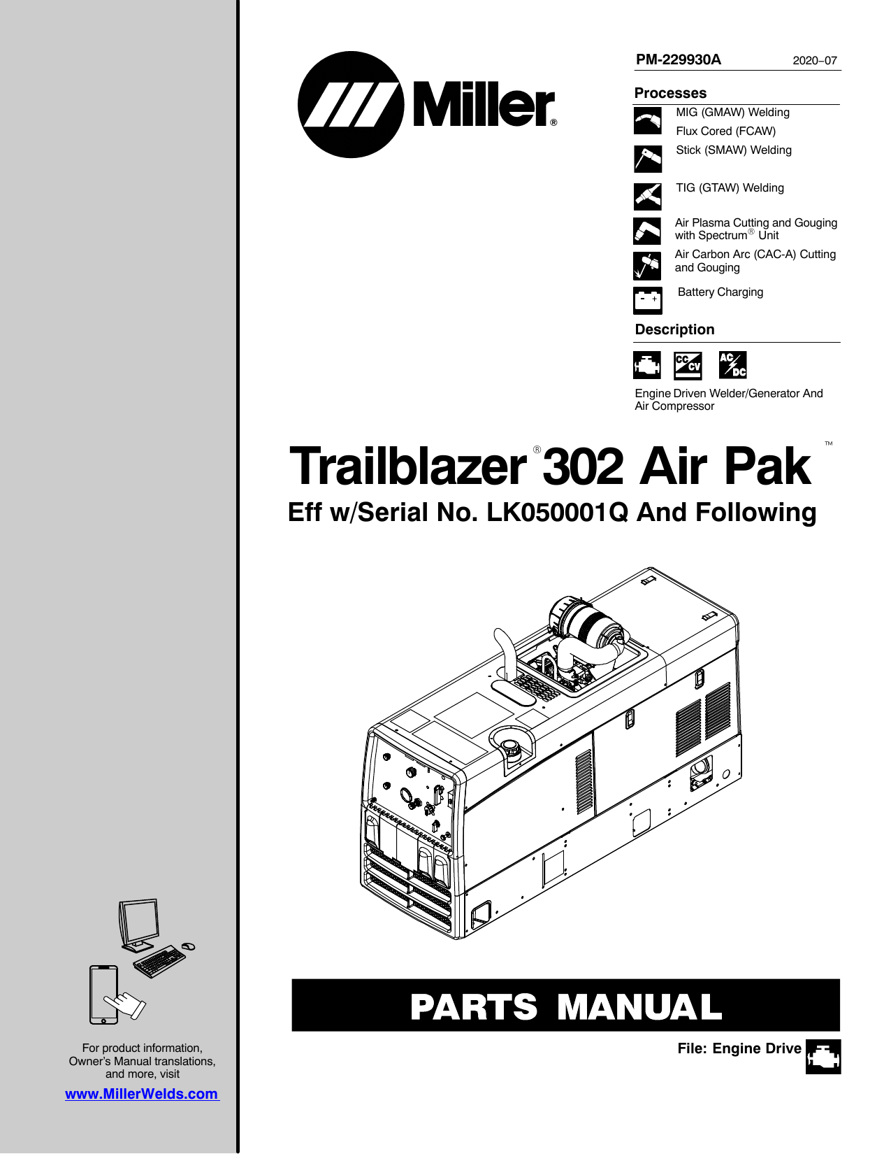 Miller TRAILBLAZER 302 AIR PAK Part Manual Manualzz