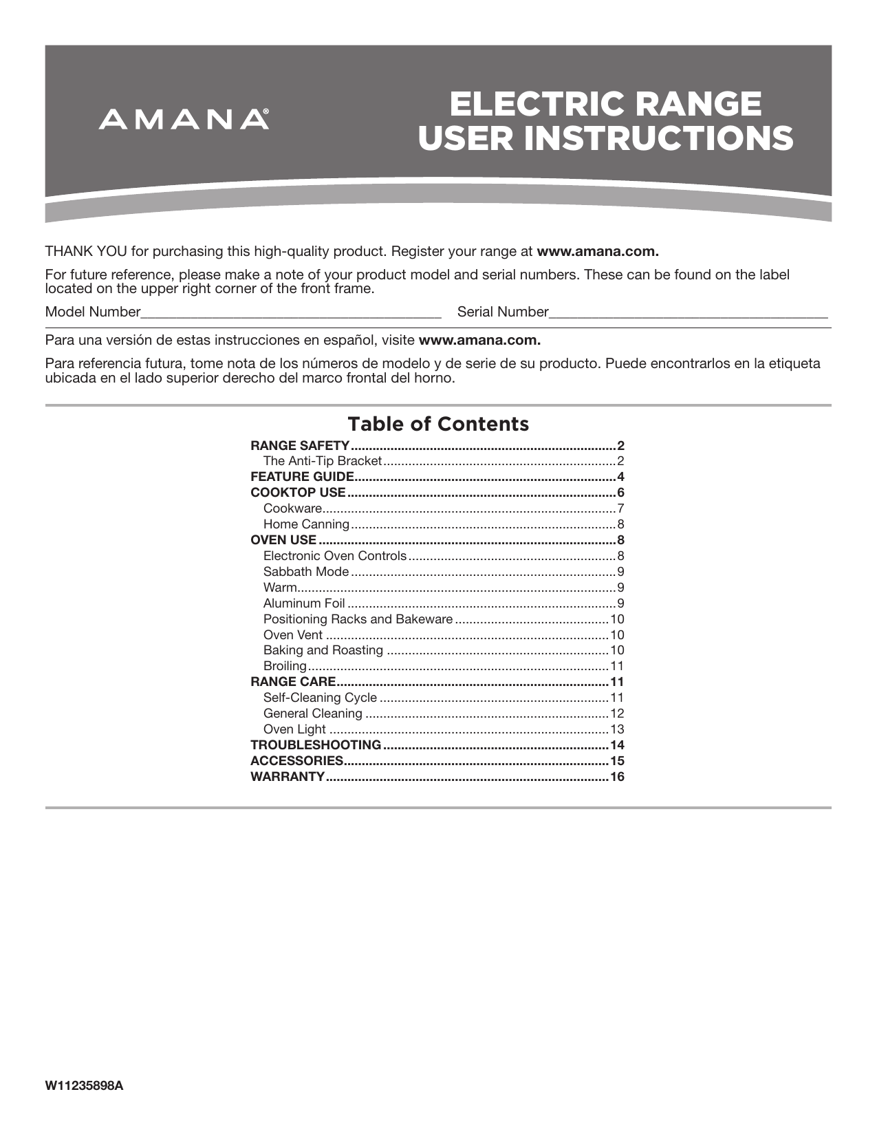 Amana ACR4303MFB2 Electric Range Owner's Manual Manualzz