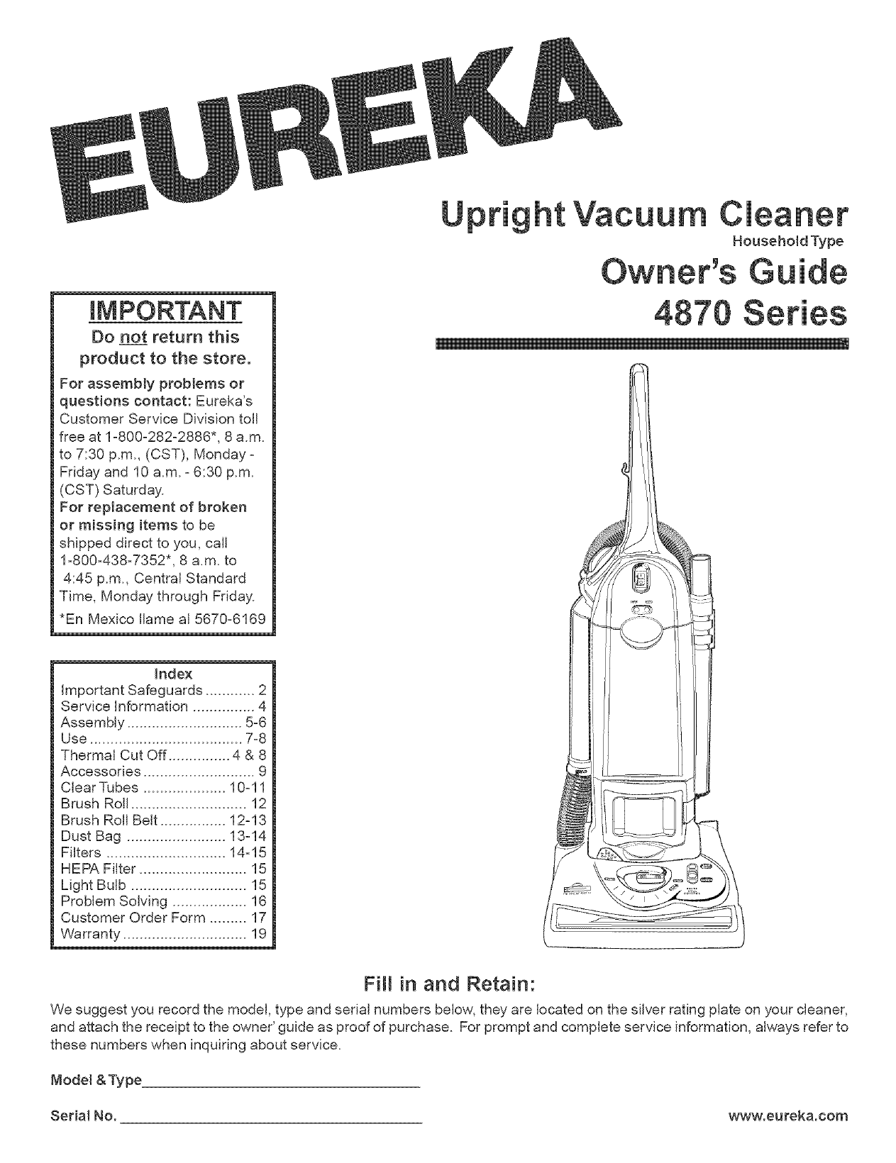 Eureka 4870ATV Ultra Smart Vacuum Owner's Manual Manualzz
