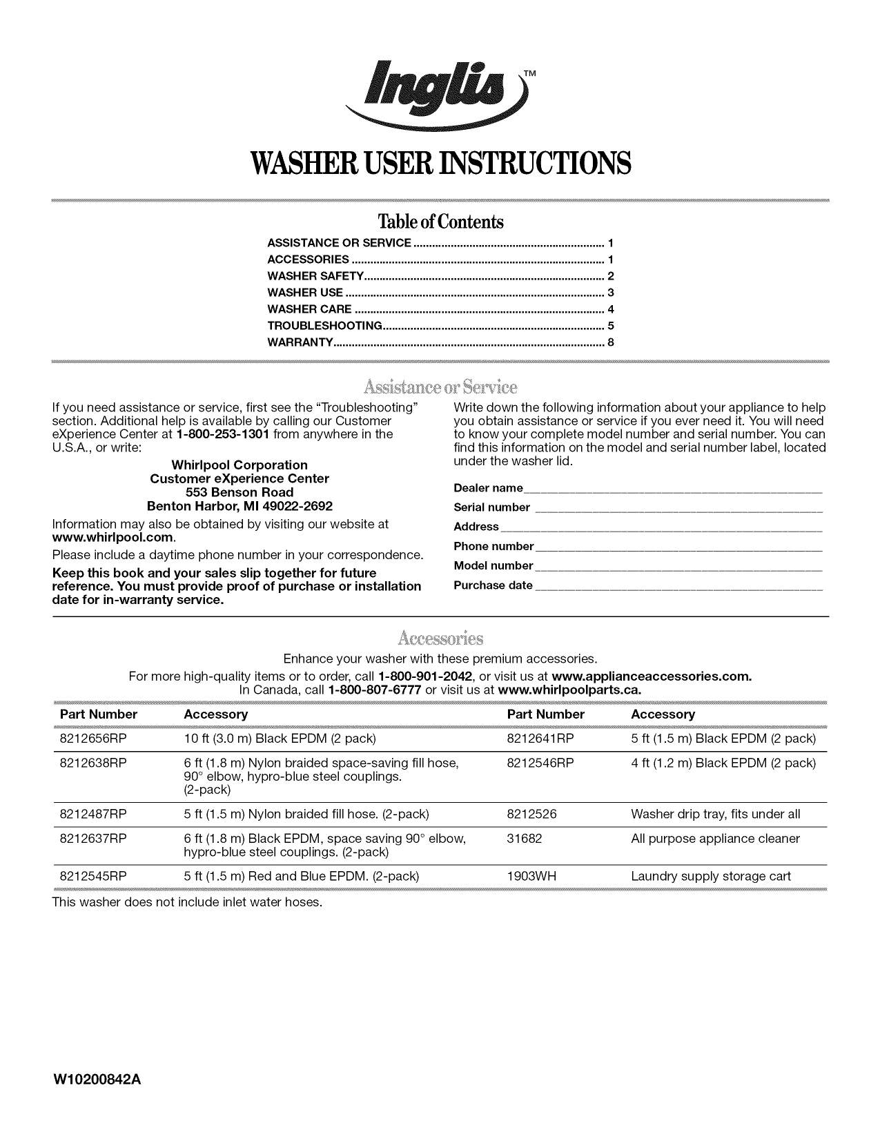 Inglis ITW4300SQ3 Washer Owner's Manual Manualzz