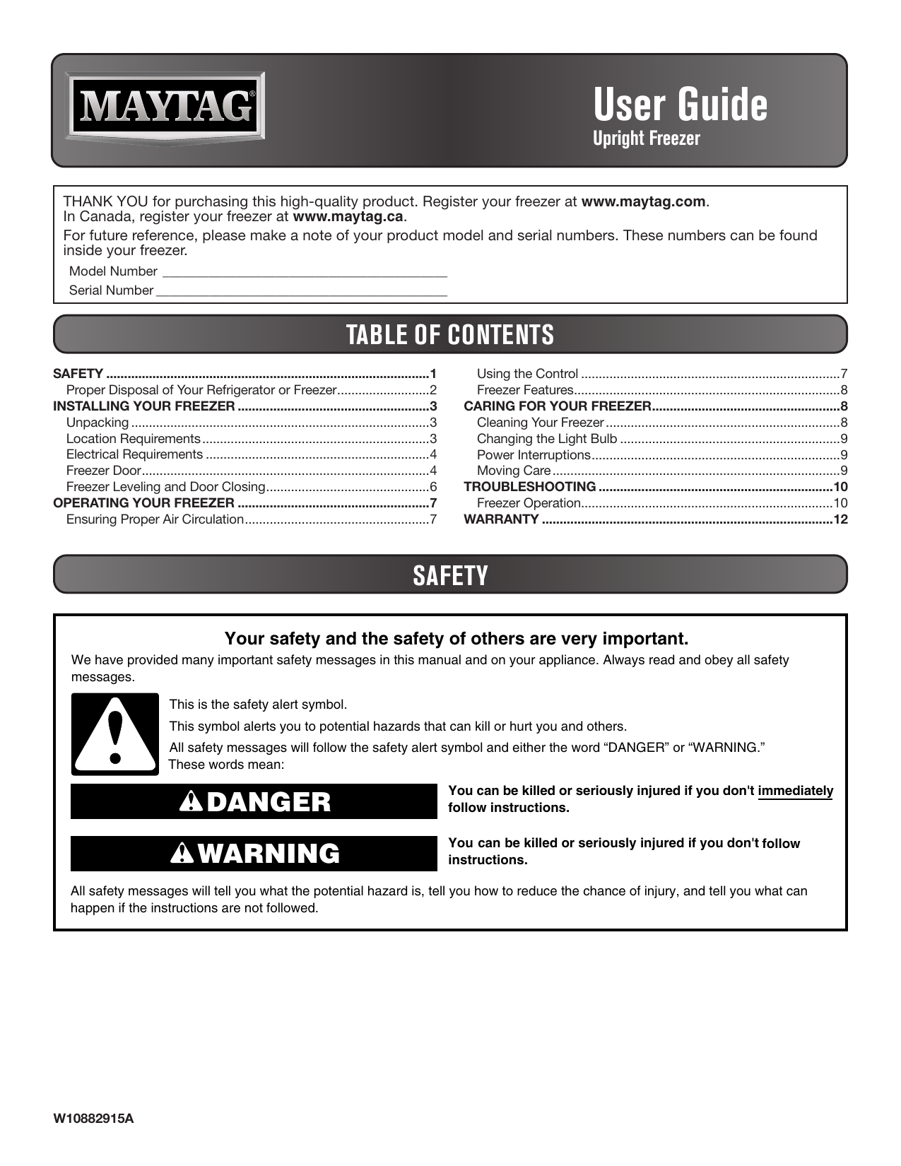 Maytag MZF34X16DW04 Upright Freezer Owner's Manual Manualzz