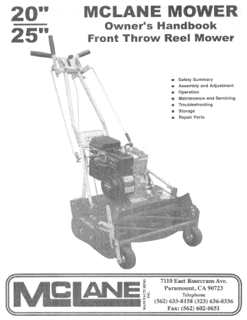 McClane 20-3.5RP-7 Reel Mower Owner's Manual | Manualzz