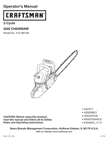 Craftsman 316380180 Gas Chainsaw Owner's Manual | Manualzz