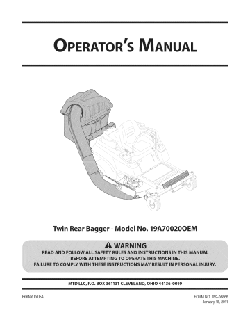 Twin rear discount bagger model 19a30003oem