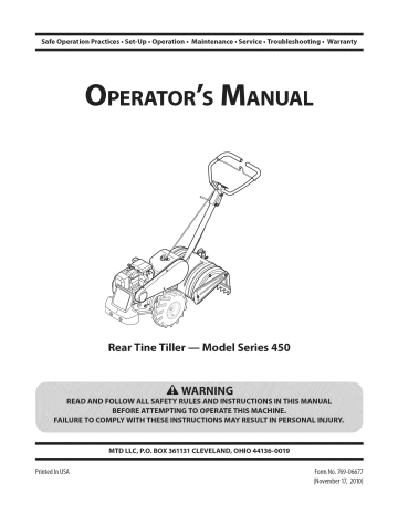 MTD 21AB452A004 Rear-Tine Tiller Owner's Manual | Manualzz