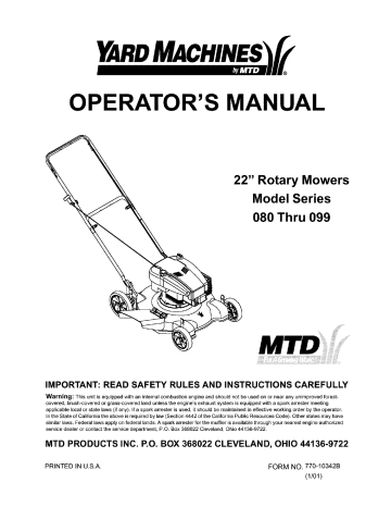 MTD 092 Gas Walk Behind Lawnmower Operator's Manual | Manualzz