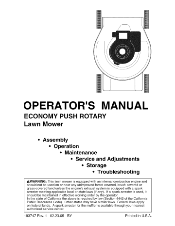 Murray 201012x83e Rotary Lawn Mower Owner's Manual 