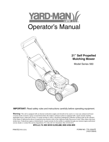 Yard-Man 12A-568Q755 Lawn Mower Owner's Manual | Manualzz