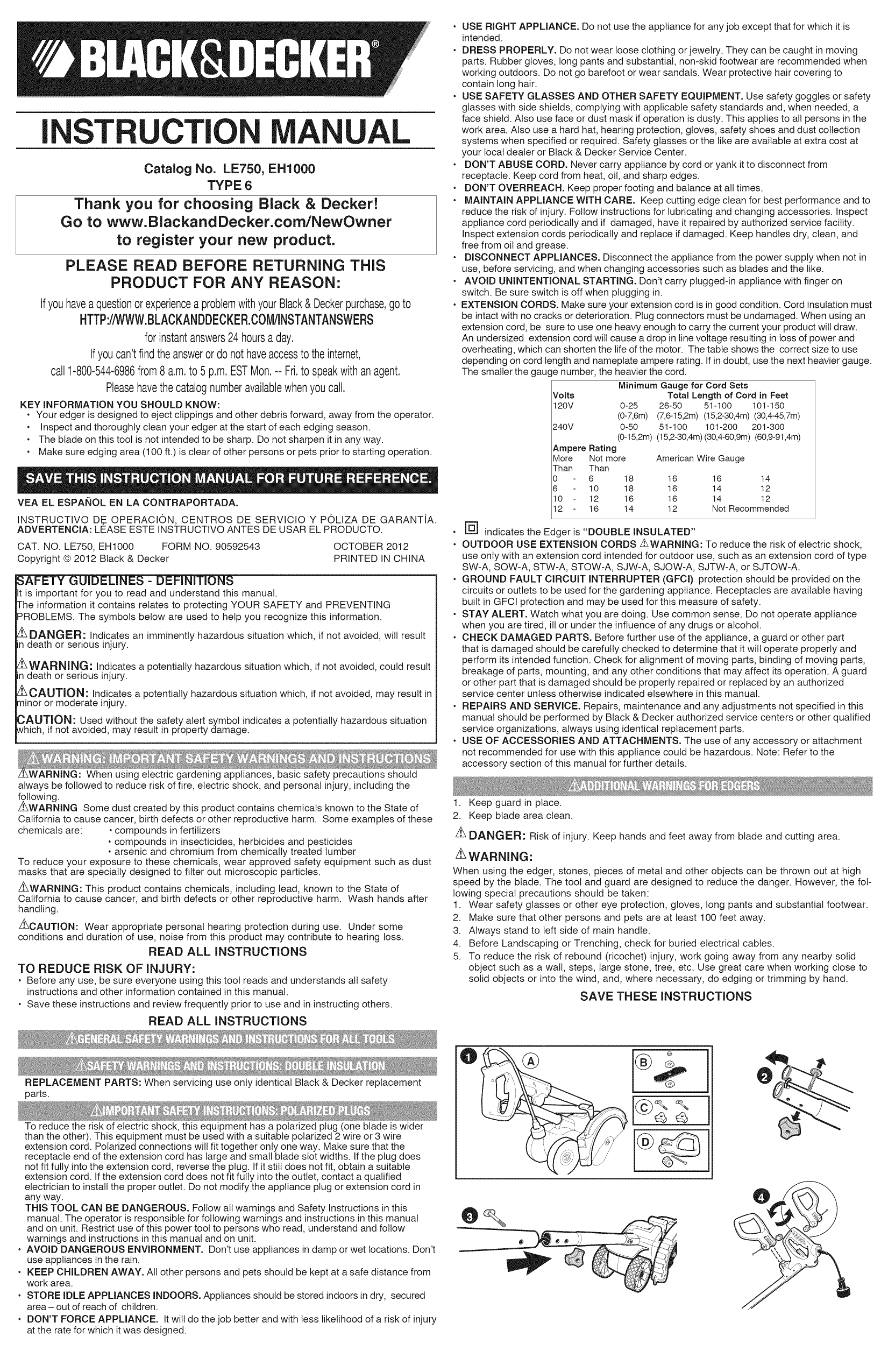 Black & Decker LE750 TYPE 6 Edger Owner's Manual | Manualzz