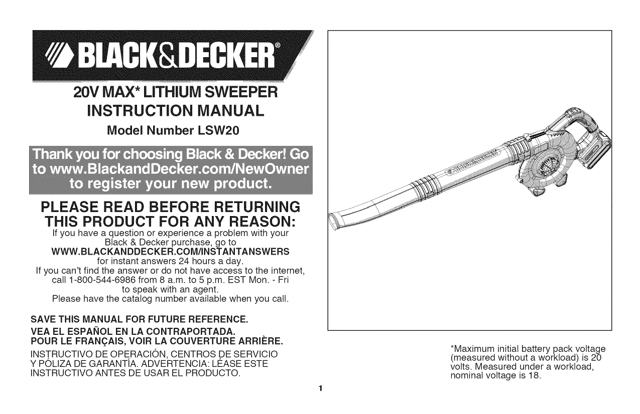 Black & Decker LSW20 TYPE 1 Electric Blower Owner's Manual | Manualzz