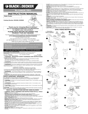 Black Decker BV2500 TYPE 8 Blower Owner s Manual Manualzz