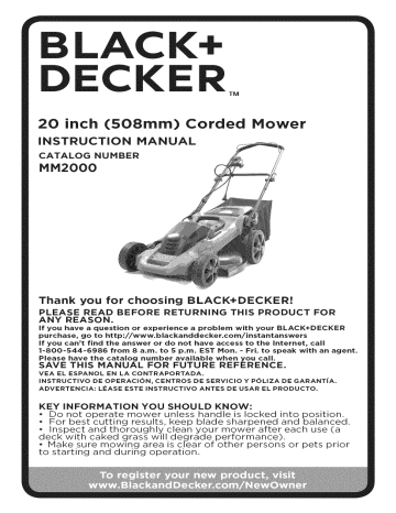 Black & Decker MM2000 Type 1 Parts Diagram for Mower