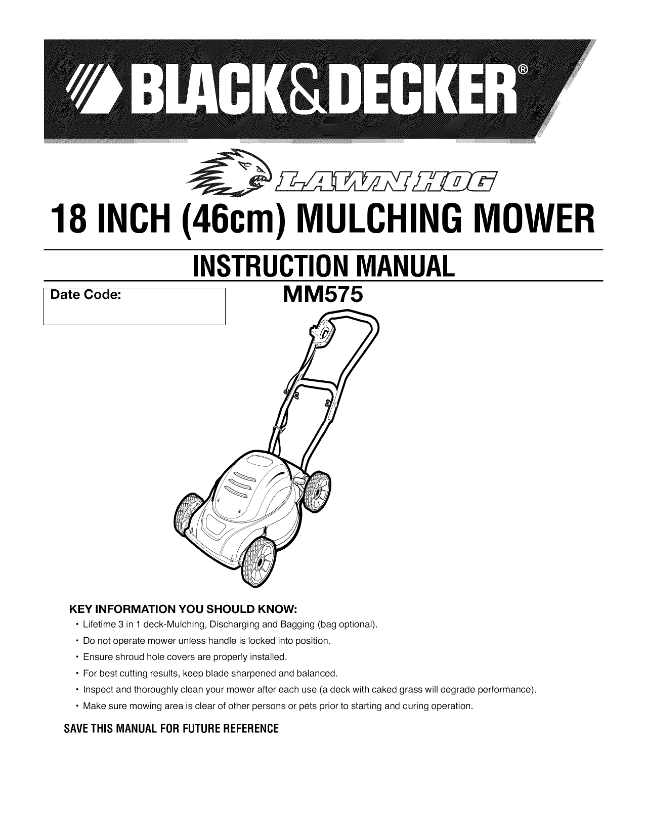 Black & Decker MM575 TYPE 1 Lawn Mower Owner's Manual Manualzz