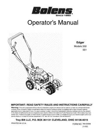 Bolens 550 Edger Operator's Manual | Manualzz