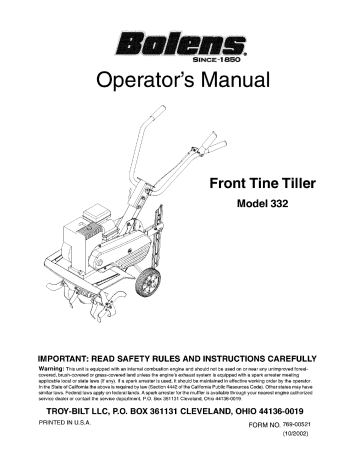 Bolens 21A-332C163 Front Tine Gas Tiller Owner's Manual | Manualzz