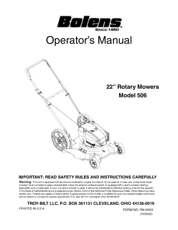 Bolens 506 Lawn Mower Owner's Manual | Manualzz