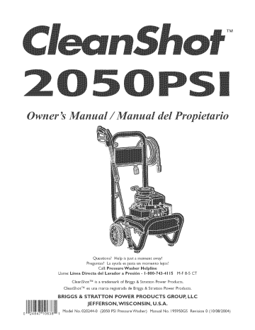 Briggs & Stratton 020244-0 Pressure Washer Owner's Manual | Manualzz