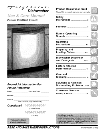 frigidaire gallery dishwasher settings