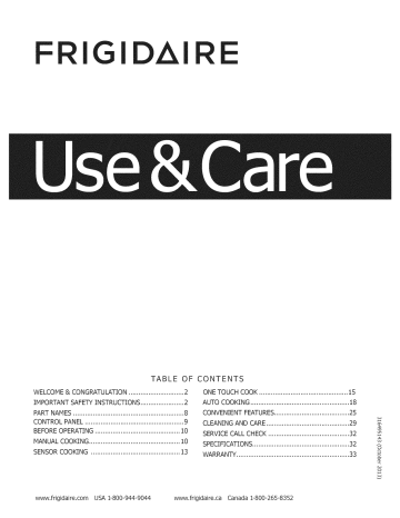 Frigidaire FGMV175QFA Microwave/Hood Combo Owner's Manual | Manualzz