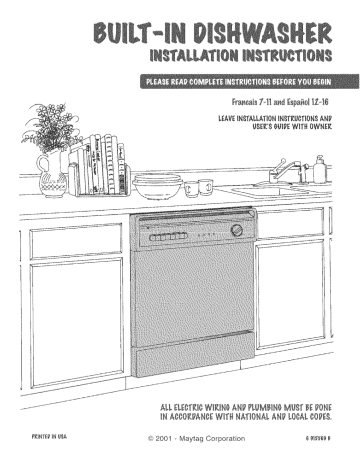 Jenn-Air JDB6510AWF Dishwasher installation Guide | Manualzz