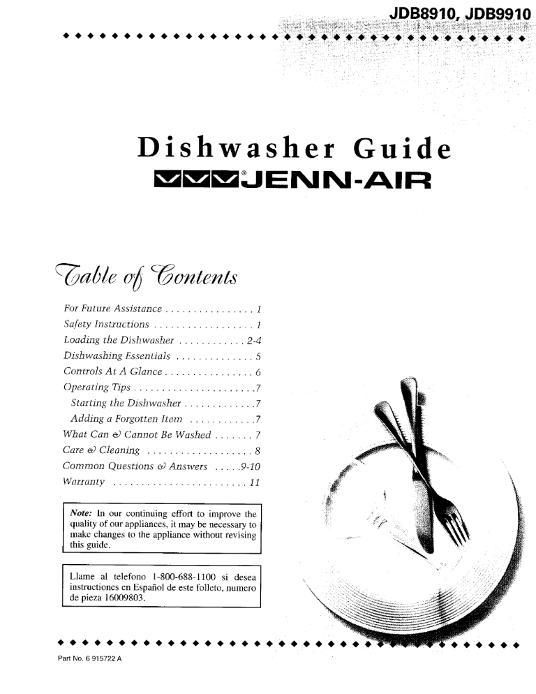Jenn Air Dishwasher Service Manual