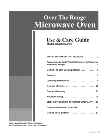 Jenn-Air JMV8208BCS17 Microwave/Hood Combo Owner's Manual | Manualzz