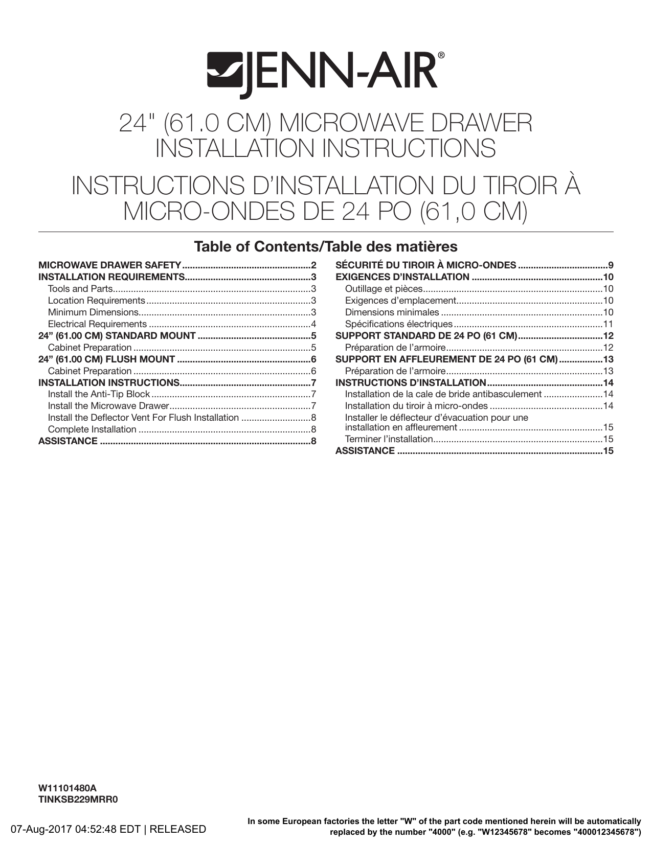 JennAir JMDFS24GS0 BuiltIn Microwave installation Guide Manualzz
