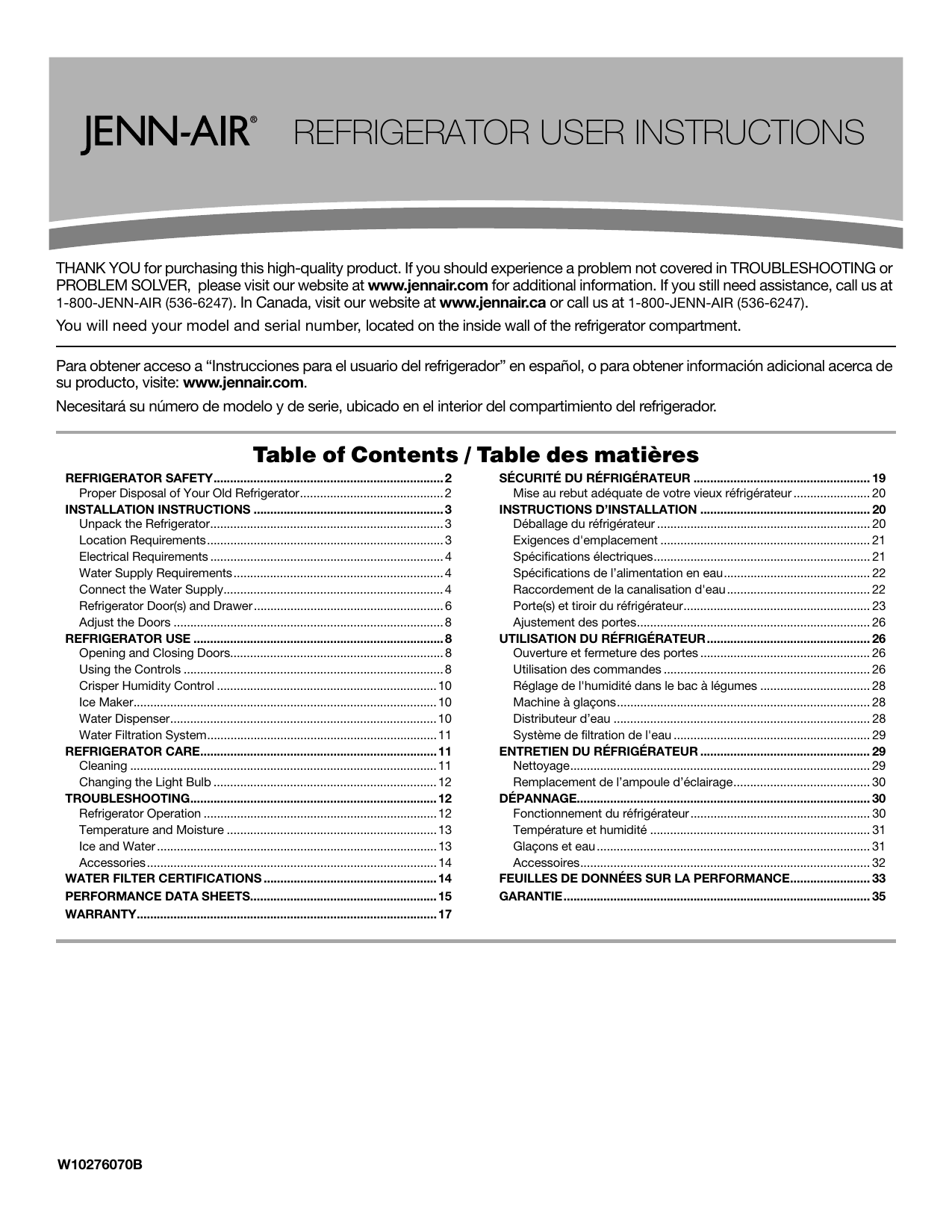 JennAir JFC2290VEM8 Refrigerator Owner's Manual Manualzz