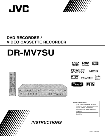 JVC DR-MV7SUS DVD/VCR Recorder Owner's Manual | Manualzz