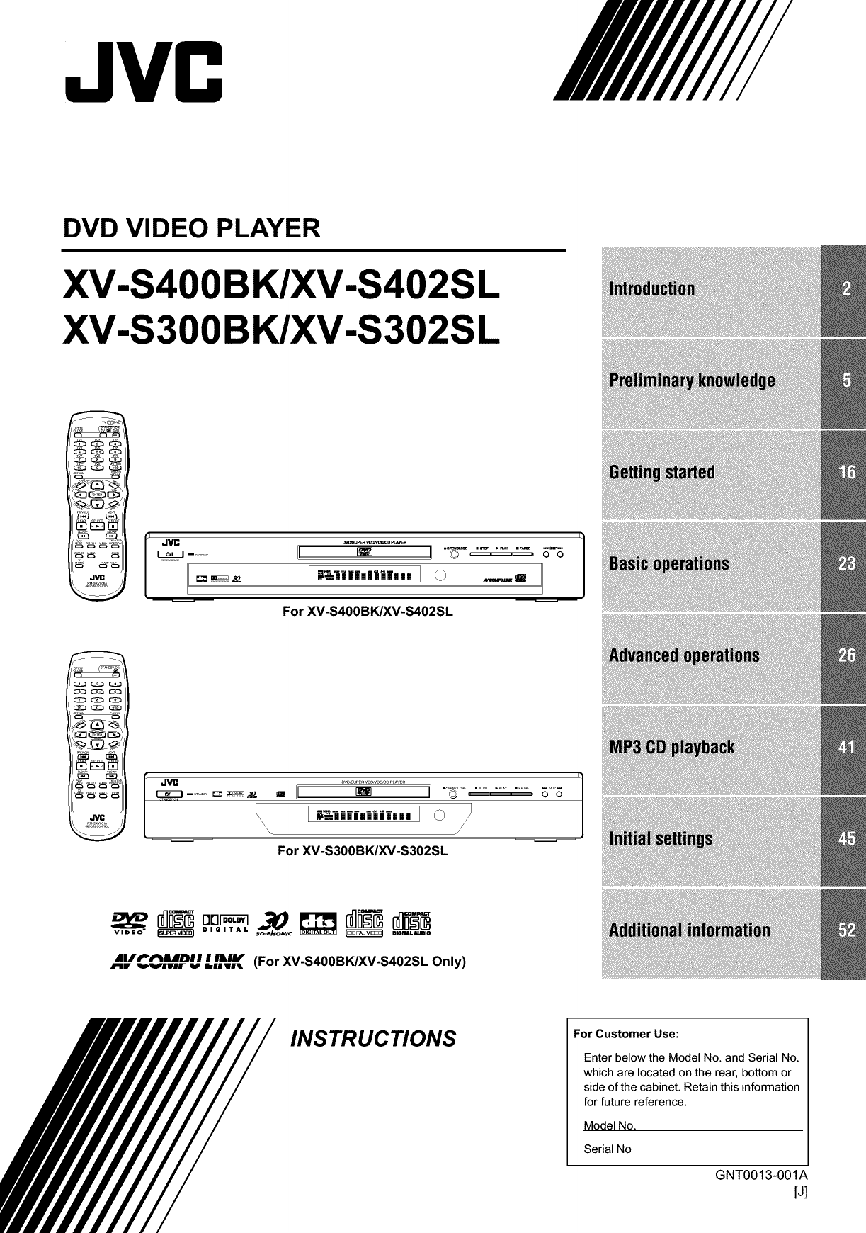 JVC XVS402SL DVD Player Owner's Manual Manualzz