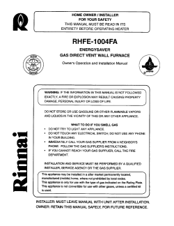 Rinnai RHFE-1004FA - Installation manual, Owner's manual, User manual |  manualzz.com