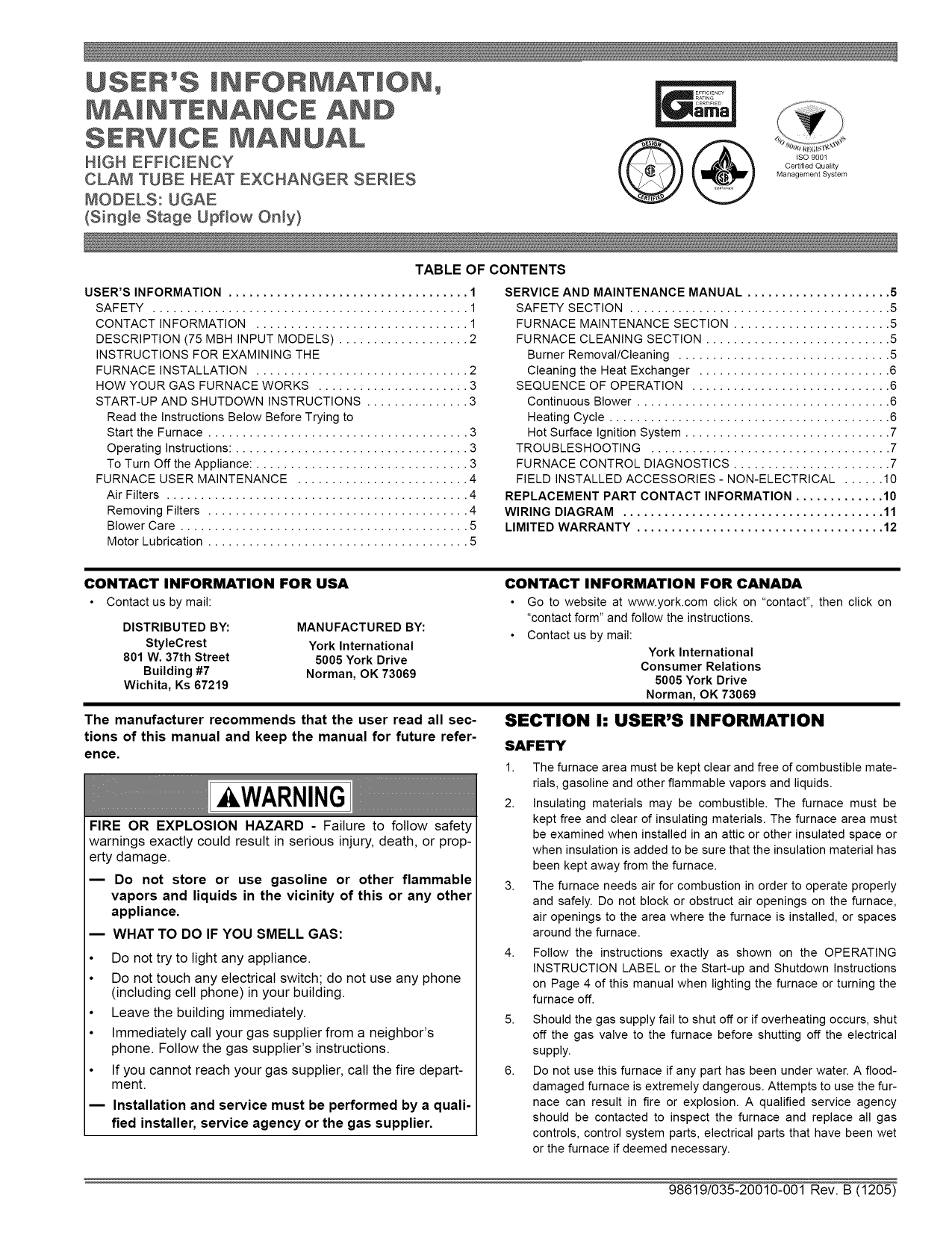 Coleman Ugae075buh Gas Furnace Owner S