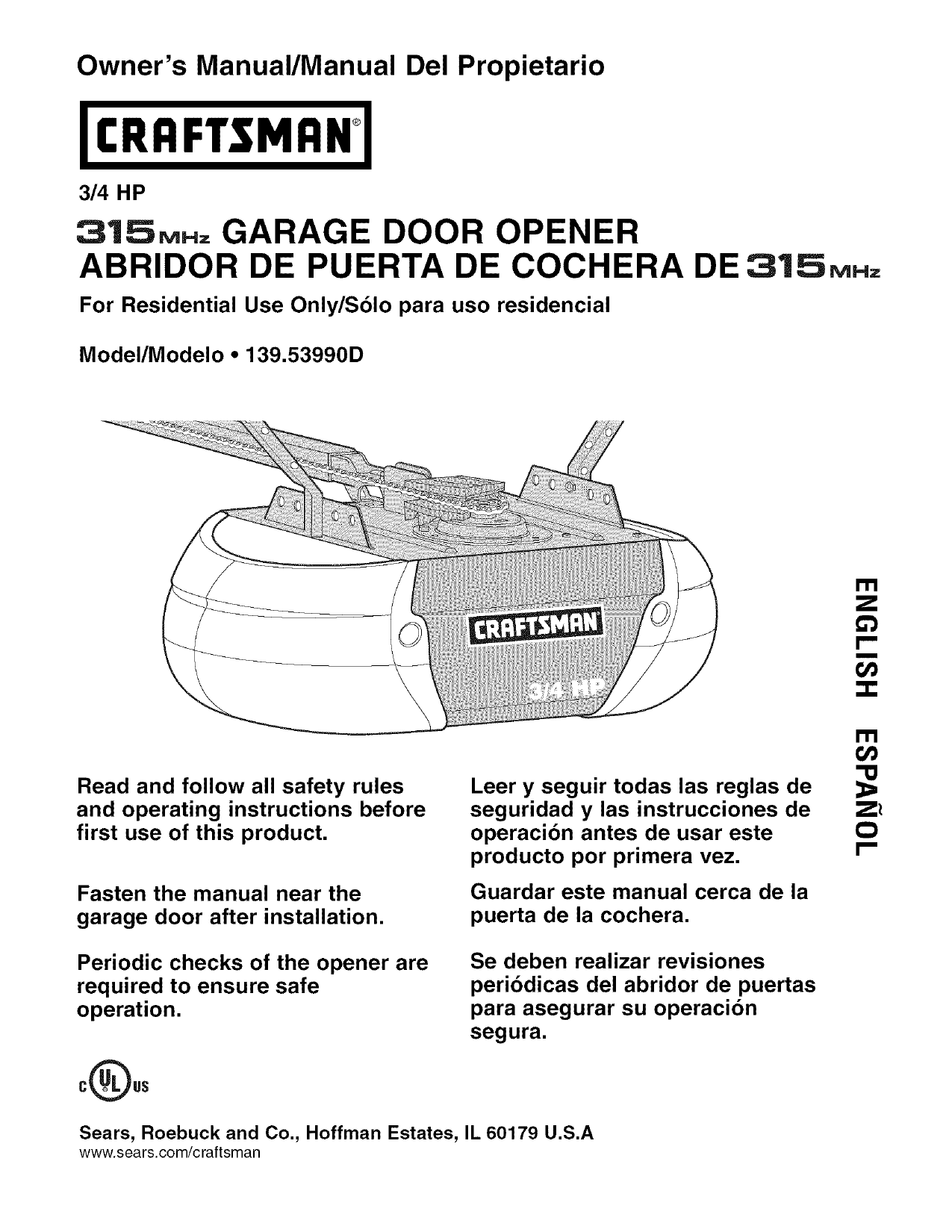 Craftsman 1 2 Hp Garage Door Opener Manual Model 139 Dandk Organizer