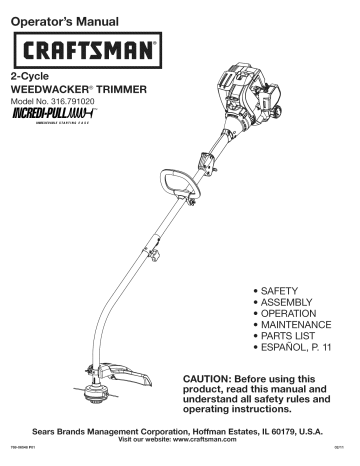 Craftsman 316791020 Line Trimmer Owner's Manual | Manualzz