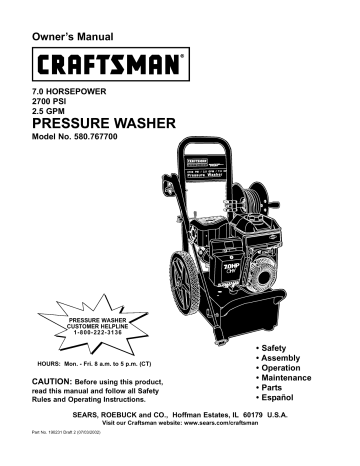 Craftsman 580767700 Pressure Washer Owner's Manual | Manualzz