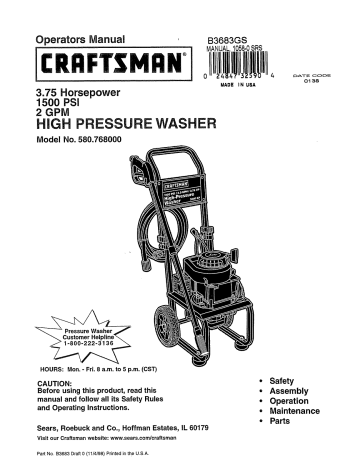 Craftsman 580768000 High-Pressure Washer Owner's Manual | Manualzz