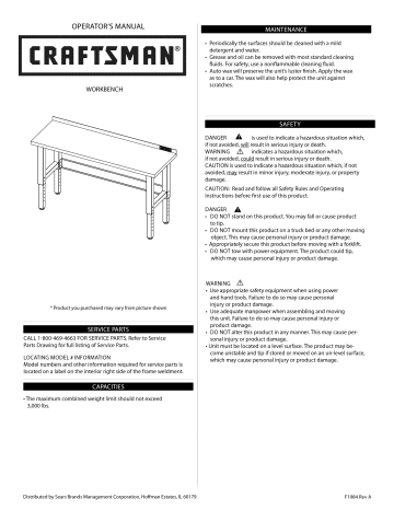Craftsman 706466310 Workbench Owner's Manual | Manualzz