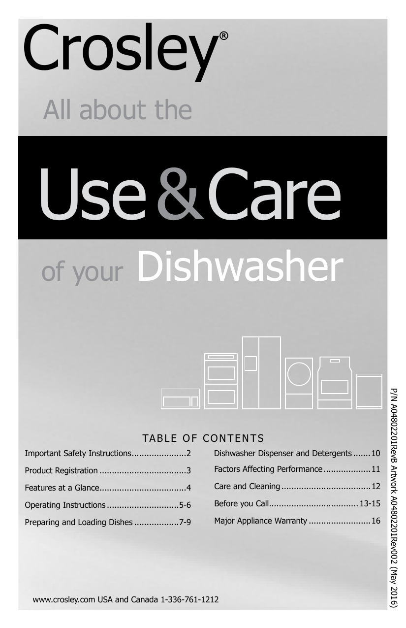 Crosley CDB350NW8B Dishwasher Owner's Manual Manualzz