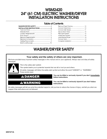 GE WSM2420D0CC Washer/Dryer Installation instructions | Manualzz