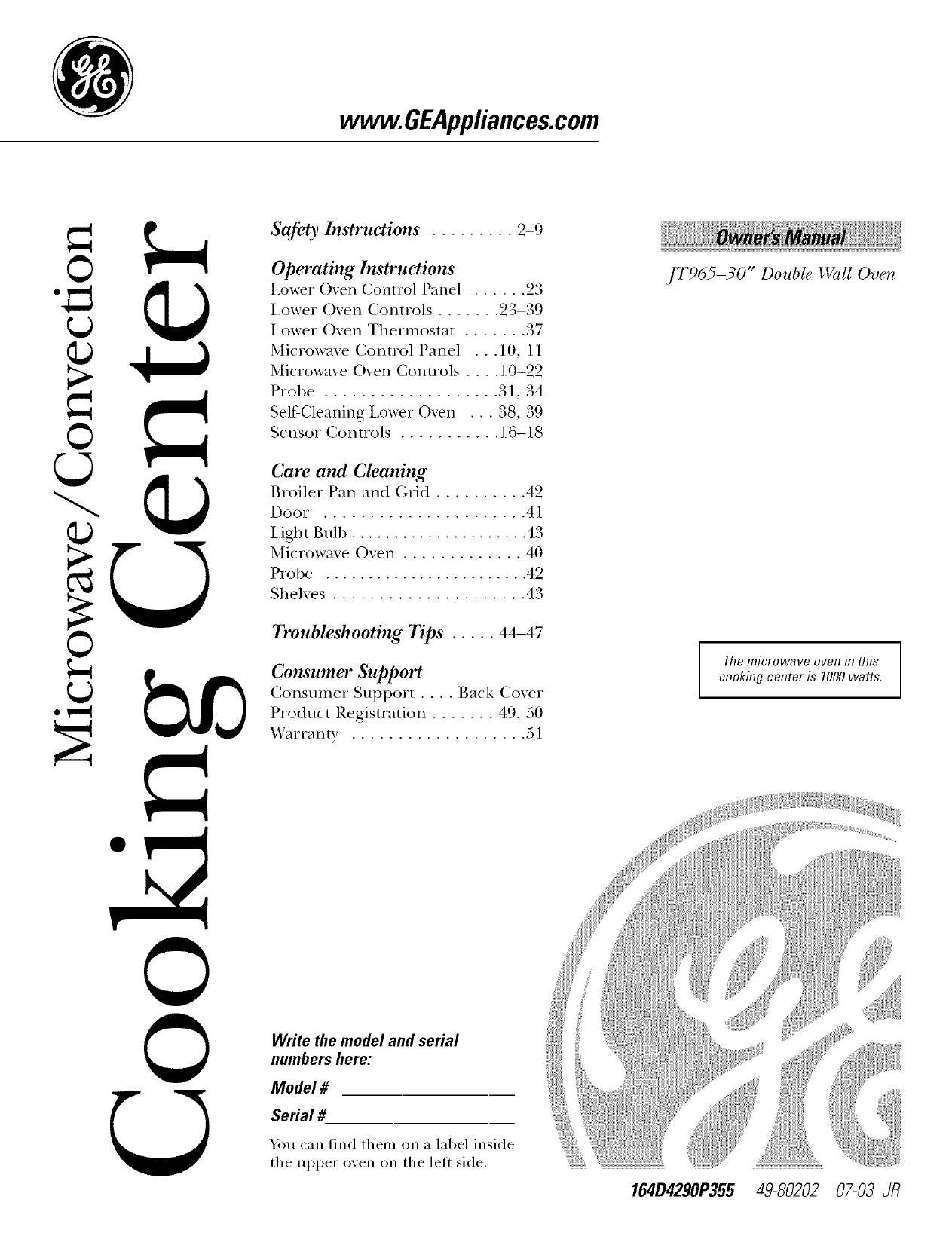 GE JT965CF2CC Wall Oven/Microwave Combo Owner's Manual Manualzz