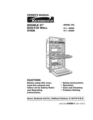 Kenmore 91148385890 Electric Oven Owner S Manual Manualzz