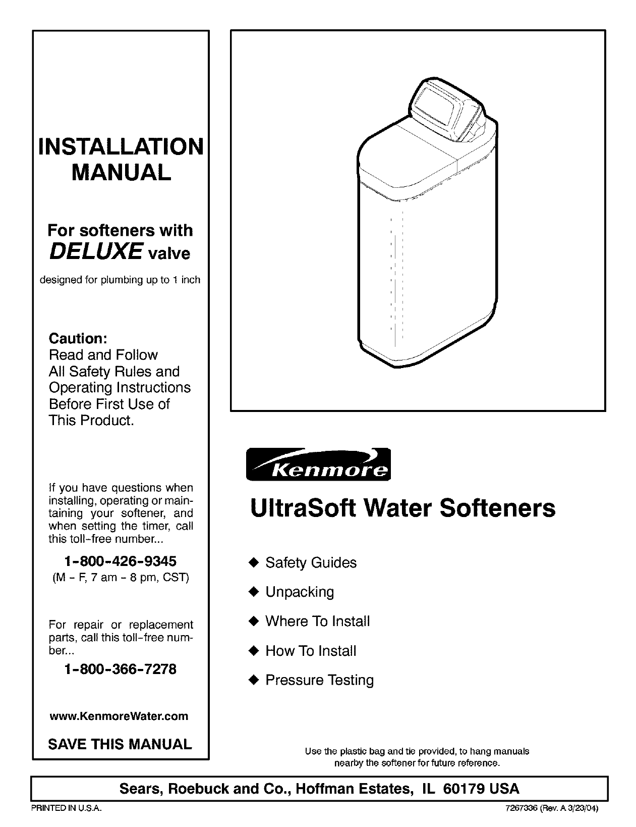 Kenmore 625388110 Water Softener installation Guide | Manualzz