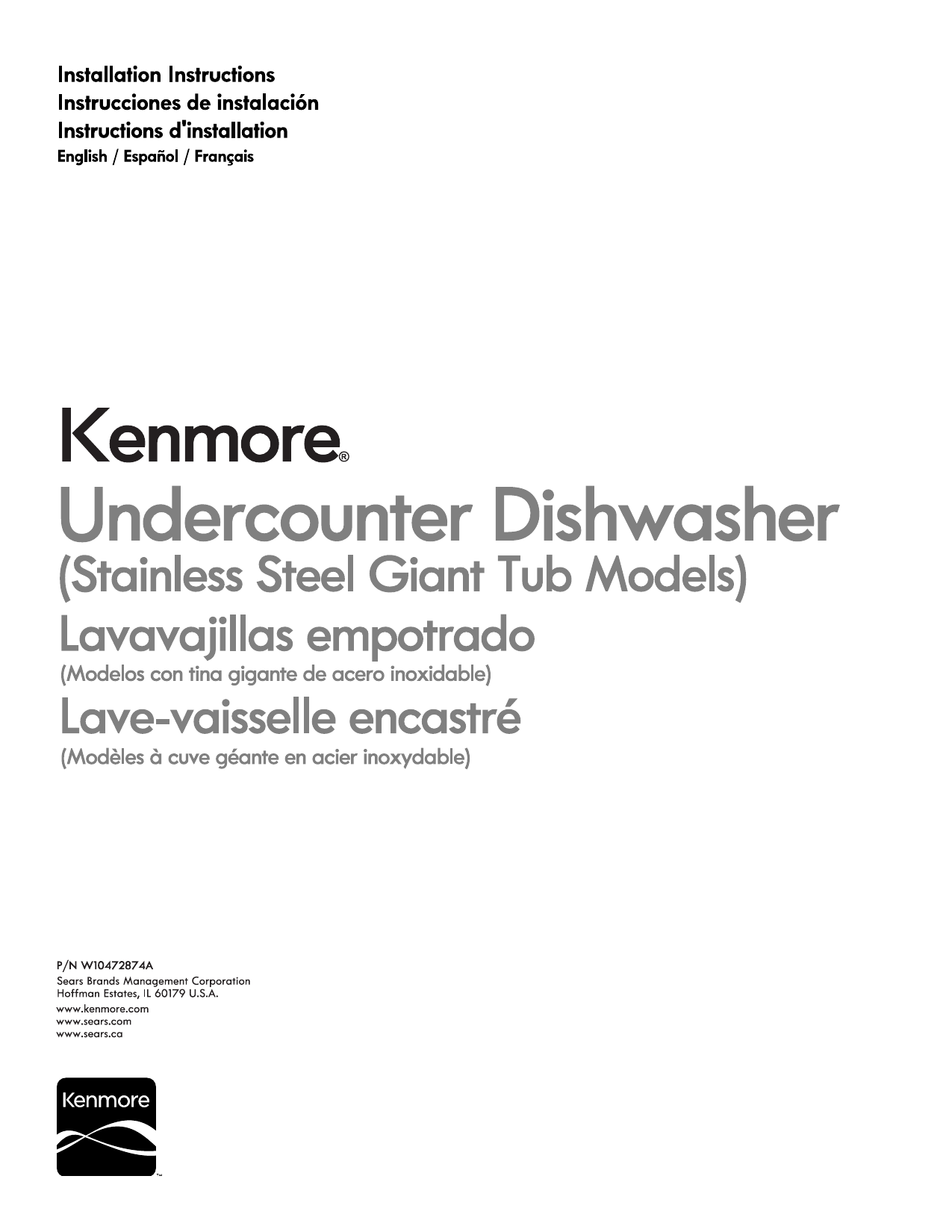 Kenmore Pro 66513173K706 Undercounter Dishwasher installation Guide