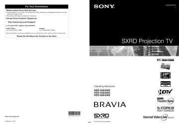 Sony KDS-55A3000 Projection Television Owner's Manual | Manualzz