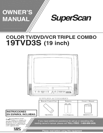 Superscan 19TVD3S TV/DVD/VCR Combination Owner's Manual | Manualzz