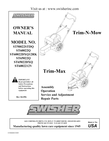 Swisher ST65022DXQ High Wheel Trimmer Owner's Manual | Manualzz